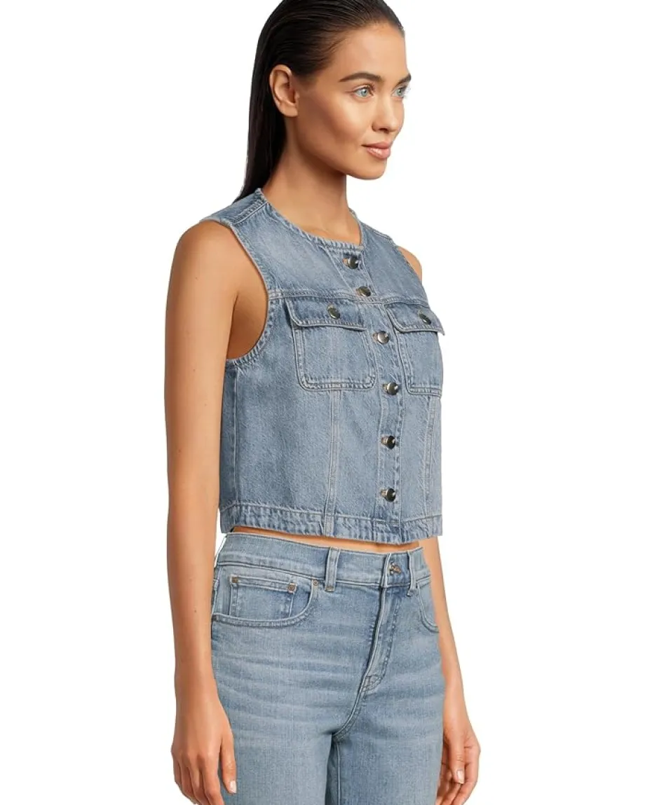 Women Madewell Round Neck Button Denim Shell In