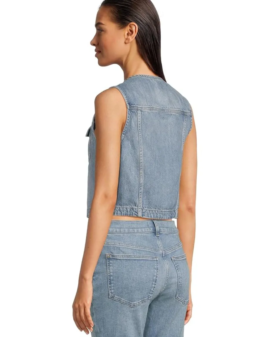 Women Madewell Round Neck Button Denim Shell In