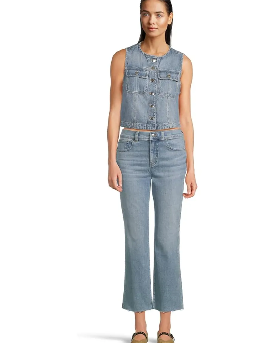 Women Madewell Round Neck Button Denim Shell In