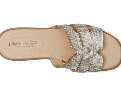 LifeStride Royalty Bling Slide Sandals Gold Metallic New