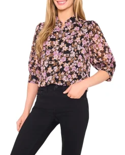Women CeCe Ruched Sleeve Hidden Placket Blouse