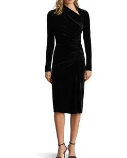 Women Lauren Ralph Lauren Ruched Velvet Asymmetrical Dress