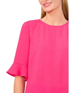 CeCe Ruffle Cuff Crew Neck Blouse Bright Rose Sale