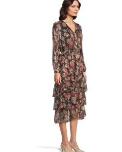 Vince Camuto Ruffle Midi Dress Rich Black New