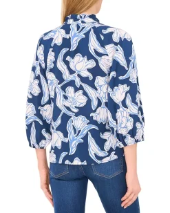 CeCe Ruffle Neck Raglan Seam Split Neck Blouse Denim/White Online