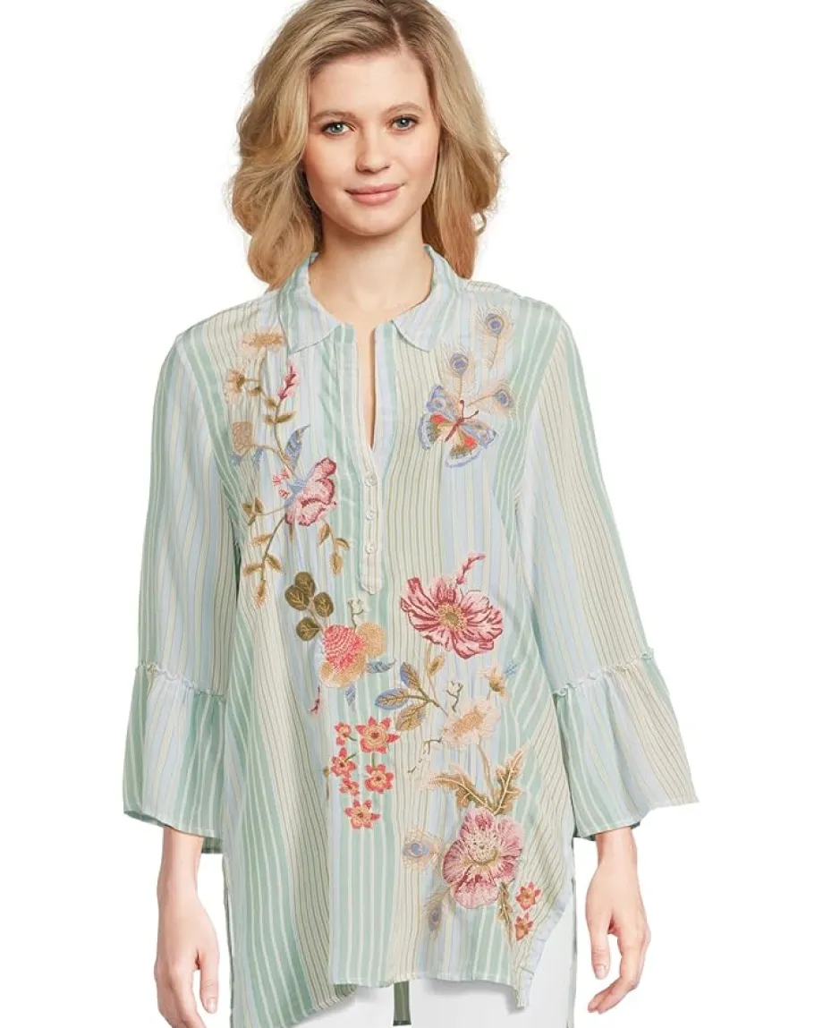 Women Johnny Was Ruffle Sleeve Henley Tunic - Florrie