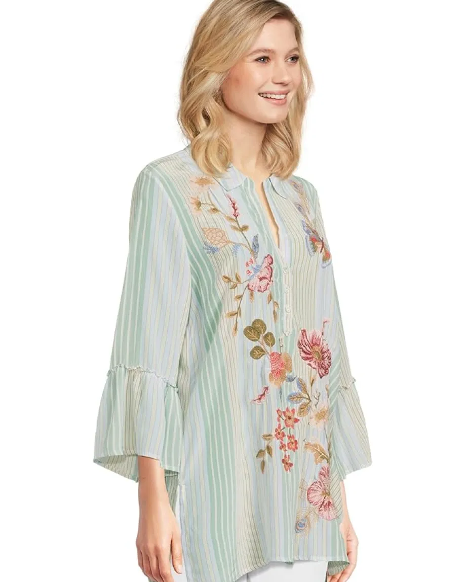 Women Johnny Was Ruffle Sleeve Henley Tunic - Florrie
