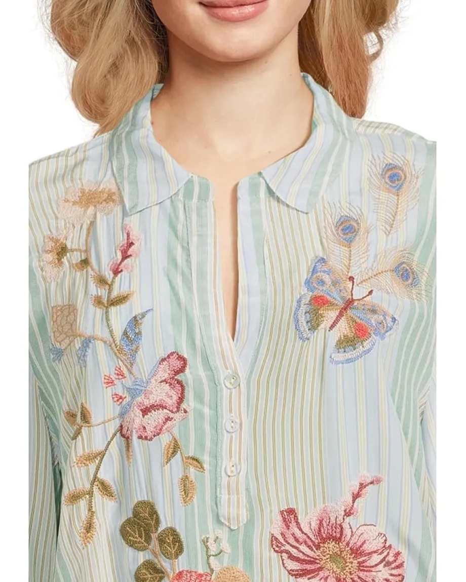 Women Johnny Was Ruffle Sleeve Henley Tunic - Florrie