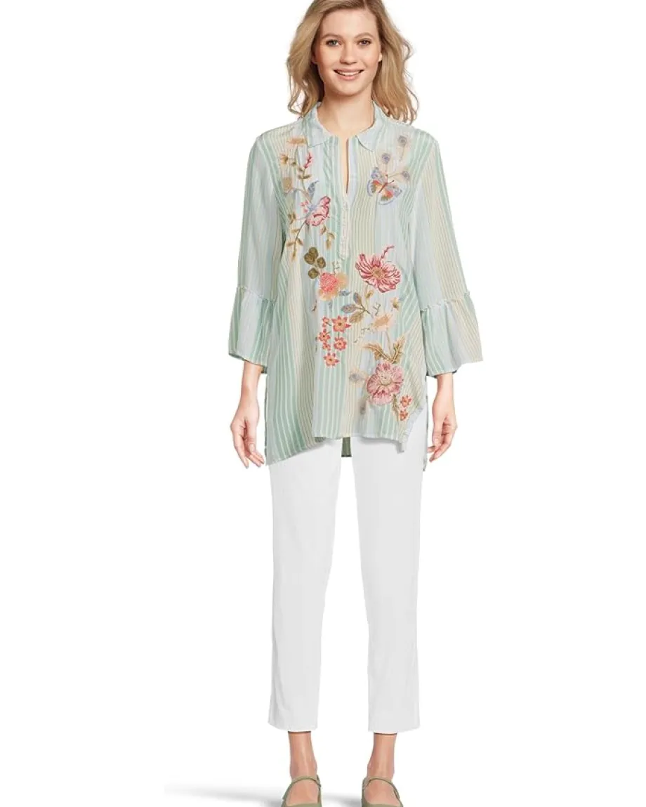 Women Johnny Was Ruffle Sleeve Henley Tunic - Florrie