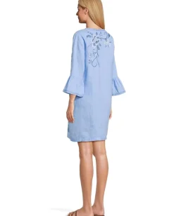 Johnny Was Ruffle Sleeve Linen Dress Della Robbia Blue