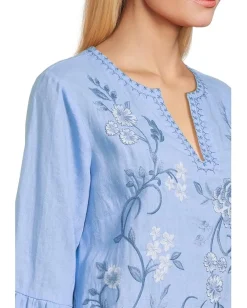 Johnny Was Ruffle Sleeve Linen Dress Della Robbia Blue