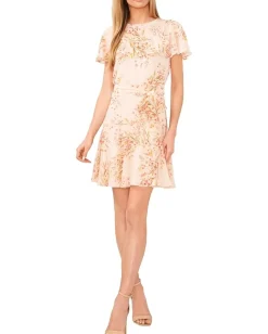 Women CeCe Ruffle Yoke Waist Tie Dress