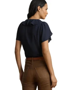 Lauren Ralph Lauren Ruffle-Trim Georgette Blouse Lauren Navy New