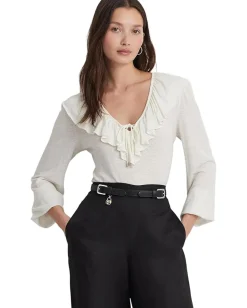 Women Lauren Ralph Lauren Ruffle-Trim Jersey Tie-Neck Top