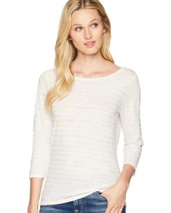 Women Three Dots Saguaro Stripe 3/4 Sleeve British T-Shirt