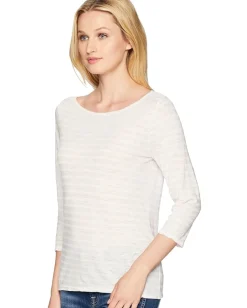 Women Three Dots Saguaro Stripe 3/4 Sleeve British T-Shirt