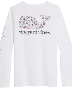 Vineyard Vines Santa Whale Icon Whale Fill Long-sleeve Pocket Tee White New