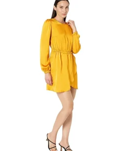 MICHAEL Michael Kors Satin Long Sleeve Flounce Dress Marigold Best