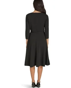 Women Calvin Klein Scuba Crepe Asym Rouched Neck Midi With Belt
