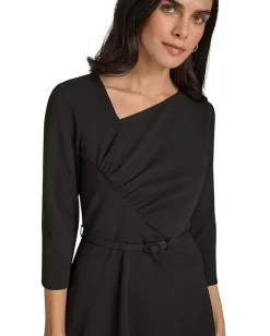 Women Calvin Klein Scuba Crepe Asym Rouched Neck Midi With Belt