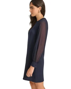 Women Calvin Klein Scuba Crepe Chiffon Sleeve Aline Dress