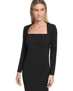 Women Calvin Klein Scuba Crepe Long Sleeve Midi Sheath
