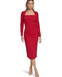 Women Calvin Klein Scuba Crepe Long Sleeve Midi Sheath