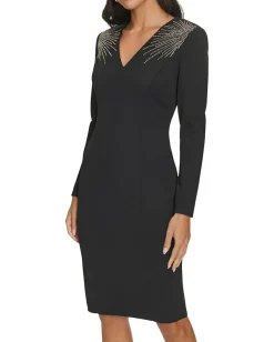 Calvin Klein Scuba Crepe Long Sleeve with Hot Fix Black Best