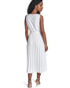 Calvin Klein Scuba Crepe Pleat Skirt Dress Cream Best
