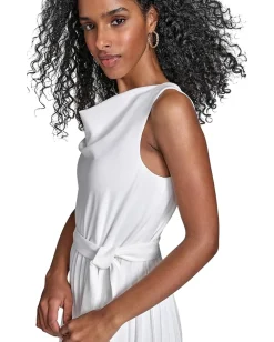 Calvin Klein Scuba Crepe Pleat Skirt Dress Cream Best