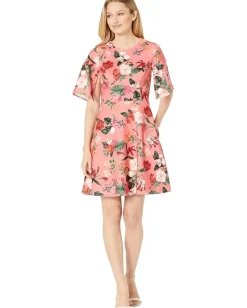 Women Vince Camuto Scuba Crepe Split Flutter Sleeve Fit-and-Flare