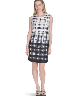 Calvin Klein Scuba Sleeveless Printed Sheath Black Multi Sale