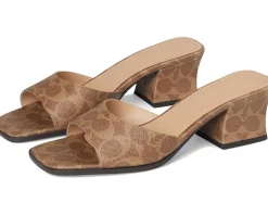 COACH Sculpted C Coated Canvas Block Heel Sandals Tan Sale