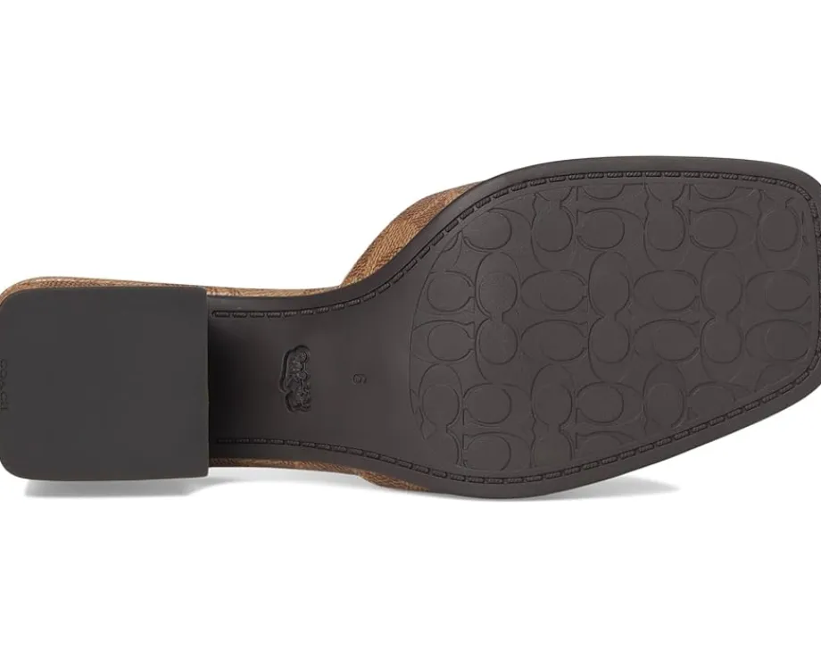 COACH Sculpted C Coated Canvas Block Heel Sandals Tan Sale