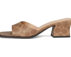 COACH Sculpted C Coated Canvas Block Heel Sandals Tan Sale