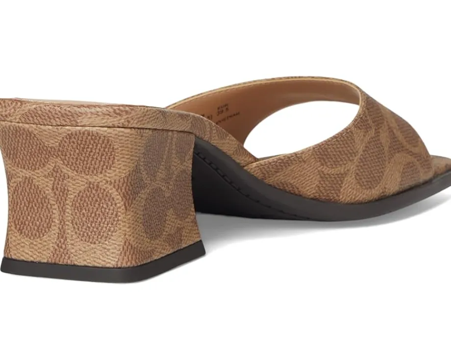 COACH Sculpted C Coated Canvas Block Heel Sandals Tan Sale