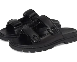 COACH Sculpted C Leather Double Band Sandals Black New