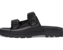 COACH Sculpted C Leather Double Band Sandals Black New