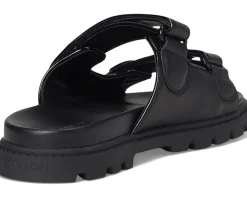 COACH Sculpted C Leather Double Band Sandals Black New
