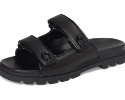 COACH Sculpted C Leather Double Band Sandals Black New