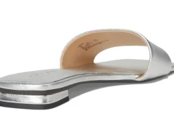 COACH Sculpted C Metallic Leather Flat Sandals Silver New