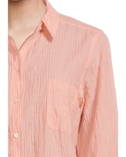 Lilly Pulitzer Sea View Button-Down Papaya X Conch Shell Pink Ltwt Oxford Shirting Stripe