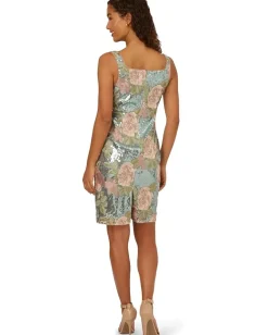 Adrianna Papell Sequin Embroidery Short Dress Sage Multi New