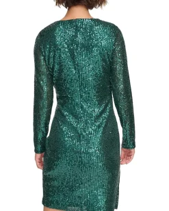 DKNY Sequin Side Ruched Dress Emerald Hot