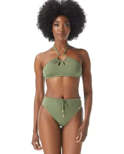 Vince Camuto Serengeti Shades Logo Ring Cutout Halter Top Safari Greeen Hot