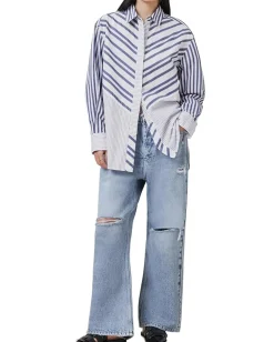 AllSaints Shannon Stripe Shirt White/Blue Discount