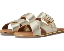 Johnston & Murphy Shayla Cross-Band Slide Gold Metallic New