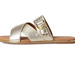 Johnston & Murphy Shayla Cross-Band Slide Gold Metallic New