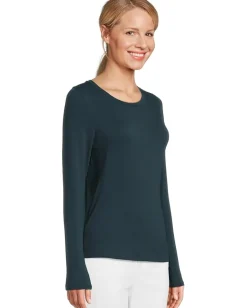 Eileen Fisher Sheer Knit Round Neck Slim Long Sleeve Tee Alpine