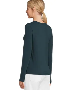 Eileen Fisher Sheer Knit Round Neck Slim Long Sleeve Tee Alpine